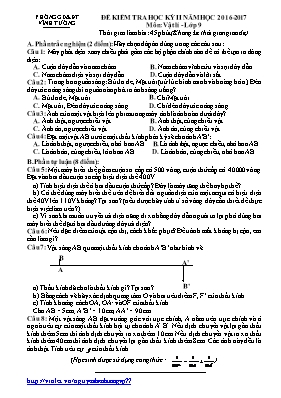 Đề kiểm tra học kỳ II môn Vật lý Lớp 9 - Năm 