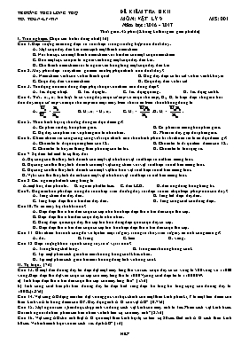 Đề kiểm tra học kỳ II môn Vật lý Lớp 9 - Năm học 2016-2017 - Trường THCS Long Thọ (Có đáp án)
