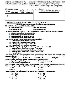 Đề kiểm tra học kỳ II môn Vật lý Lớp 9 - Năm học 2016-2017 - Trường THCS Ngô Quyền