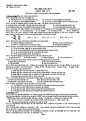 Đề kiểm tra học kỳ II môn Vật lý Lớp 9 - Trườ