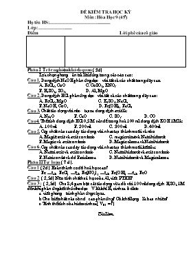 Đề kiểm tra học kỳ môn Hóa học Lớp 8+9