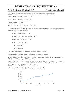 Đề kiểm tra lần 1 đội tuyển Hóa 8