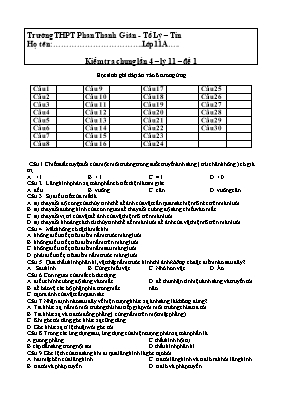 Đề kiểm tra lần 4 môn Vật lý Lớp 11 - Đề 1 - 