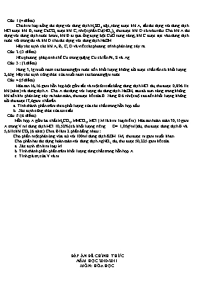 Đề kiểm tra môn Hóa học 9 - Năm học 2010-2011
