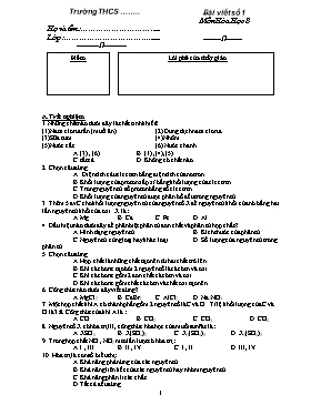 Đề kiểm tra môn Hóa học Khối 8
