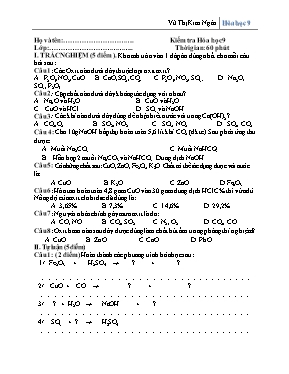 Đề kiểm tra môn Hóa học Khối 9