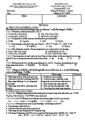 Đề kiểm tra môn Hóa học Lớp 9 - Năm học 2017-2018 - Trường THCS Thị trấn Châu Quỳ
