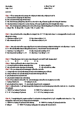 Đề kiểm tra môn Vật lý Lớp 11