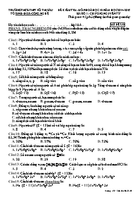 Đề kiểm tra số 1 môn Hóa học Lớp 10 - Mã đề 2