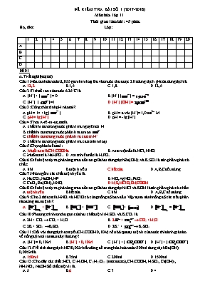 Đề kiểm tra số 1 môn Hóa học Lớp 11 (Cơ bản) 