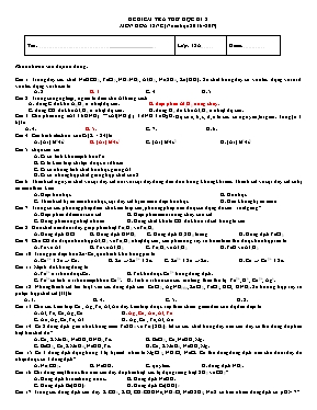 Đề kiểm tra thử học kì 2 môn Hóa học Lớp 12 -