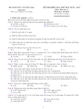 Đề kiểm tra thử học kỳ II môn Hóa học Lớp 8 -
