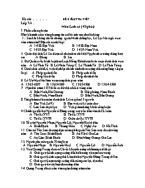 Đề kiểm tra viết 1 tiết môn Lịch sử Lớp 7