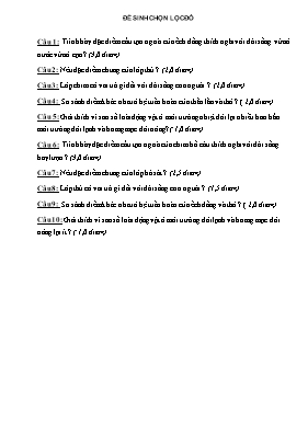 Đề ôn tập Sinh học Lớp 7