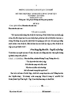 Đề thi chọn học sinh giỏi cấp huyện môn Ngữ văn Lớp 8 - Năm học 2015-2016 - Phòng GD & ĐT Cẩm Khê (Có đáp án)