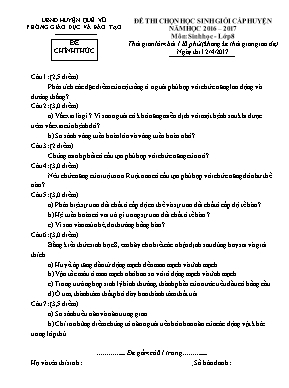 Đề thi chọn học sinh giỏi cấp huyện môn Sinh học Lớp 8 - Năm học 2016-2017 - Phòng GD & ĐT Quế Võ