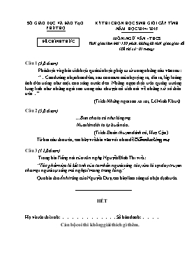 Đề thi chọn học sinh giỏi cấp tỉnh môn Ngữ