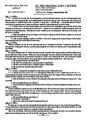 Đề thi chọn học sinh giỏi cấp tỉnh môn Sinh học Lớp 9 năm 2011 - Sở GD & ĐT Long An (Có đáp án)