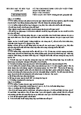 Đề thi chọn học sinh giỏi cấp tỉnh môn Sinh học Lớp 9 năm 2015 - Sở GD & ĐT Long An (Có đáp án)