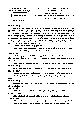Đề thi chọn học sinh giỏi cấp tỉnh môn Sinh học Lớp 9 - Năm học 2015-2016 - Sở GD & ĐT Bắc Ninh