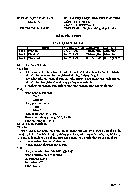 Đề thi chọn học sinh giỏi cấp tỉnh môn Tin học Lớp 9 - Năm học 2010-2011 - Sở GD & ĐT Long An