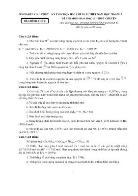 Đề thi chọn học sinh giỏi môn Hóa học Lớp 10 (Chuyên) - Năm học 2016-2017 - Sở GD & ĐT Vĩnh Phúc
