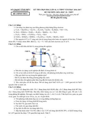 Đề thi chọn học sinh giỏi môn Hóa học Lớp 10 - Năm học 2016-2017 - Sở GD & ĐT Vĩnh Phúc (Có đáp án)
