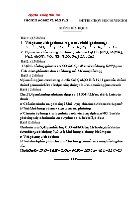 Đề thi chọn học sinh giỏi môn Hóa học Lớp 8 - Nguyên Hoàng Như Vân