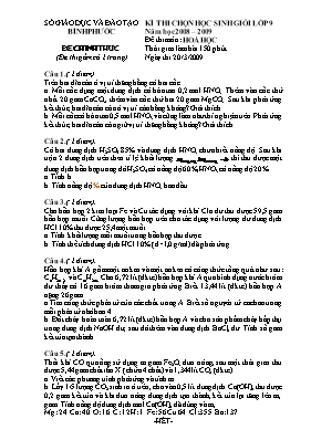 Đề thi chọn học sinh giỏi môn Hóa học Lớp 9 -