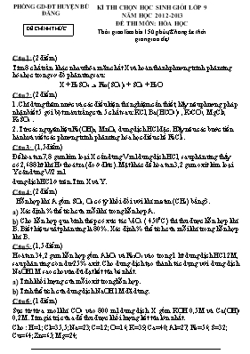 Đề thi chọn học sinh giỏi môn Hóa học Lớp 9 -