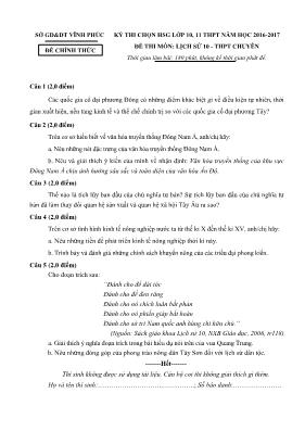 Đề thi chọn học sinh giỏi môn Lịch sử Lớp 10 (Chuyên) - Năm học 2016-2017 - Sở GD & ĐT Vĩnh Phúc