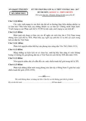 Đề thi chọn học sinh giỏi môn Lịch sử Lớp 11 