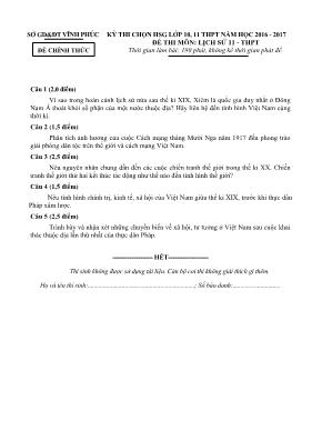 Đề thi chọn học sinh giỏi môn Lịch sử Lớp 11 