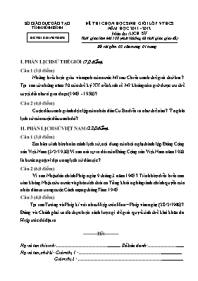 Đề thi chọn học sinh giỏi môn Lịch sử Lớp 9 -