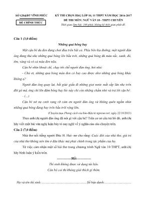 Đề thi chọn học sinh giỏi môn Ngữ văn Lớp 10 (Chuyên) - Năm học 2016-2017 - Sở GD & ĐT Vĩnh Phúc (Có đáp án)