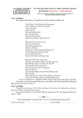 Đề thi chọn học sinh giỏi môn Ngữ văn Lớp 11 (Chuyên) - Năm học 2016-2017 - Sở GD & ĐT Vĩnh Phúc (Có đáp án)