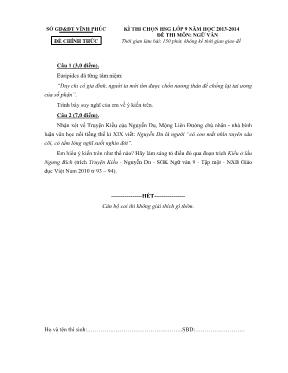 Đề thi chọn học sinh giỏi môn Ngữ văn Lớp