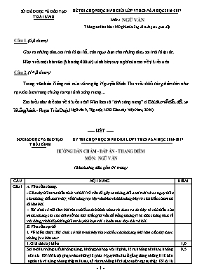 Đề thi chọn học sinh giỏi môn Ngữ văn Lớp 9 -