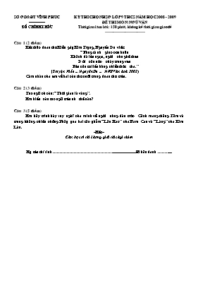 Đề thi chọn học sinh giỏi môn Ngữ văn Lớp 9 -