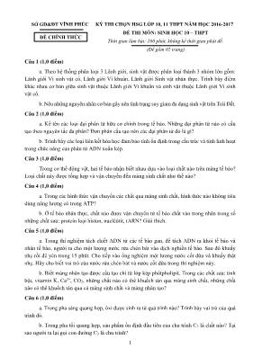 Đề thi chọn học sinh giỏi môn Sinh học Lớp 10