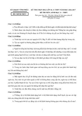 Đề thi chọn học sinh giỏi môn Sinh học Lớp 11