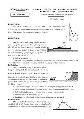Đề thi chọn học sinh giỏi môn Vật lý Lớp 10 - Năm học 2016-2017 - Sở GD & ĐT Vĩnh Phúc (Có đáp án)