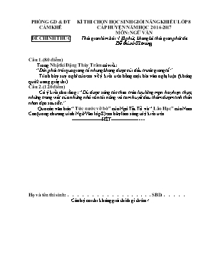 Đề thi chọn học sinh giỏi năng khiếu cấp huyện môn Ngữ văn Lớp 8 - Năm học 2016-2017 - Phòng GD & ĐT Cẩm Khê