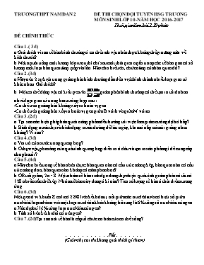 Đề thi chọn học sinh giỏi trường môn Sinh học Lớp 10 - Năm học 2016-2017 - Trường THPT Nam Đàn 2