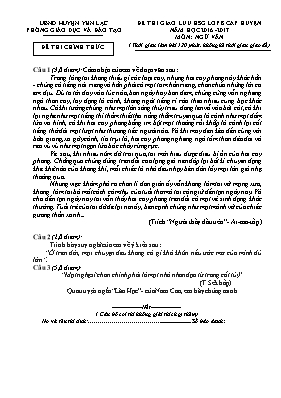 Đề thi giao lưu học sinh giỏi cấp huyện môn Ngữ văn Lớp 8 - Năm học 2016-2017 - Phòng GD & ĐT Yên Lạc (Có đáp án)