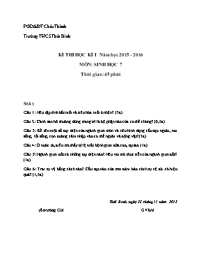 Đề thi học kì I môn Sinh học Lớp 7 - Năm học 
