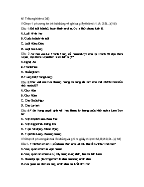 Đề thi học kỳ 2 môn Lịch sử 7