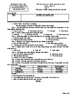 Đề thi học kỳ I môn Địa lý Lớp 7 - Năm học 20