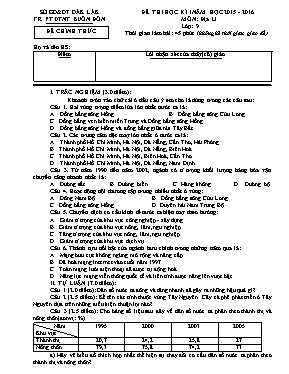 Đề thi học kỳ I môn Địa lý Lớp 9 - Năm học 20