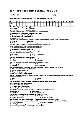 Đề thi học kỳ I môn Lịch sử Lớp 10 - Năm học 2016-2017